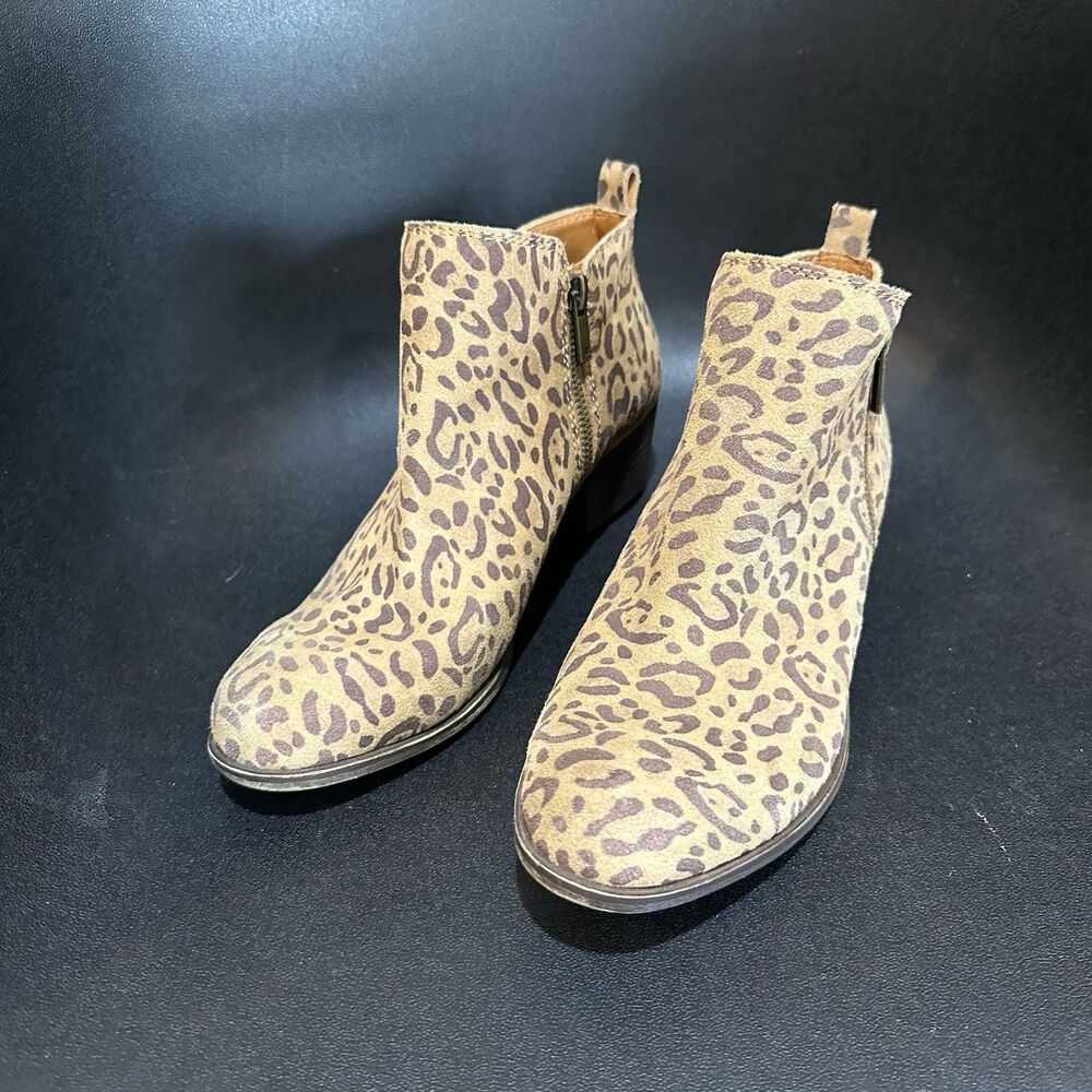 Lucky Brand Leopard Animal Print Ankle Bootie Zip Round Toe 7.5 M Festival Boho - Picture 3 of 8